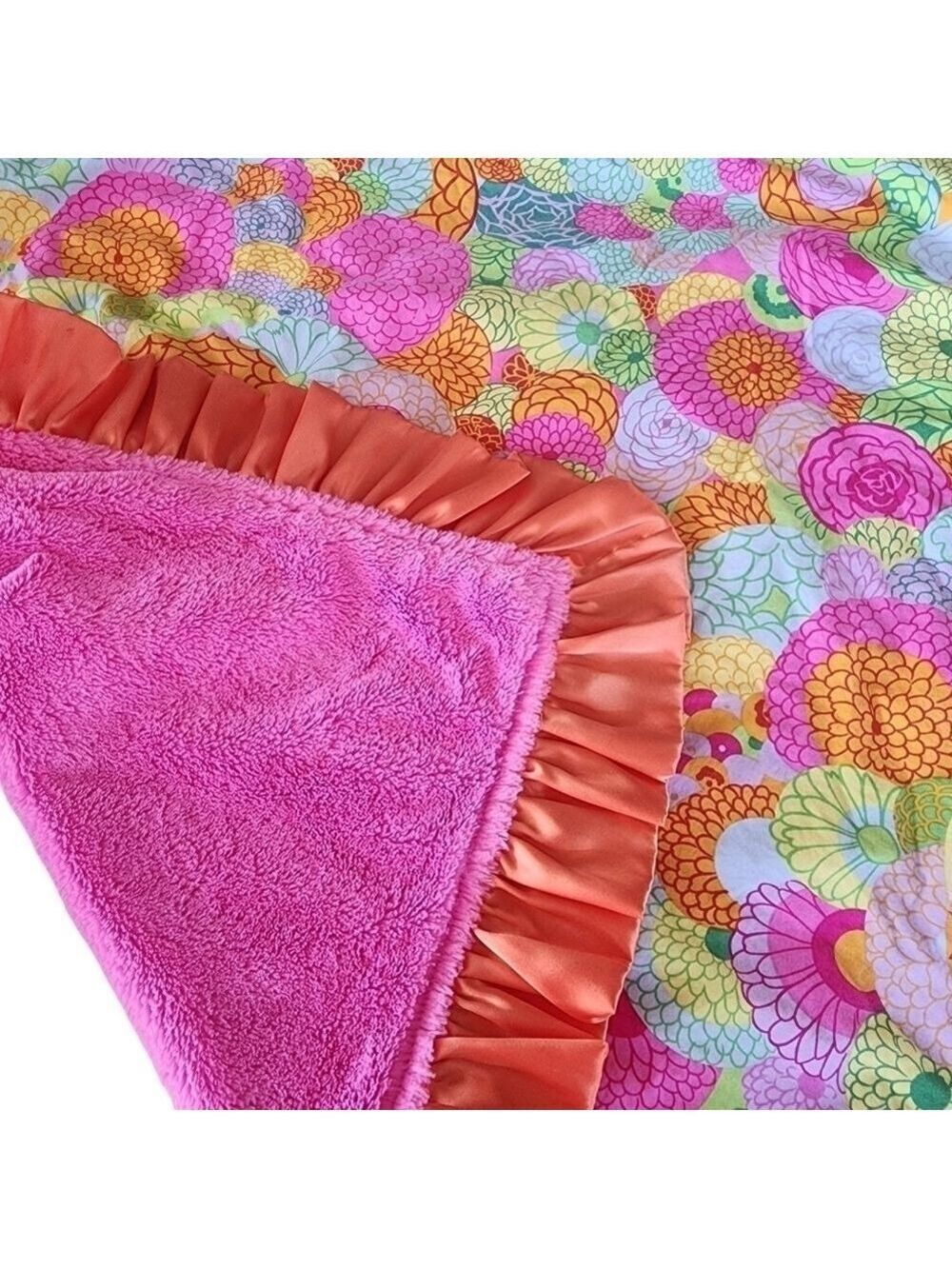 Razzle baby satin / plush Minky wooby security baby blanket floral pink & orange